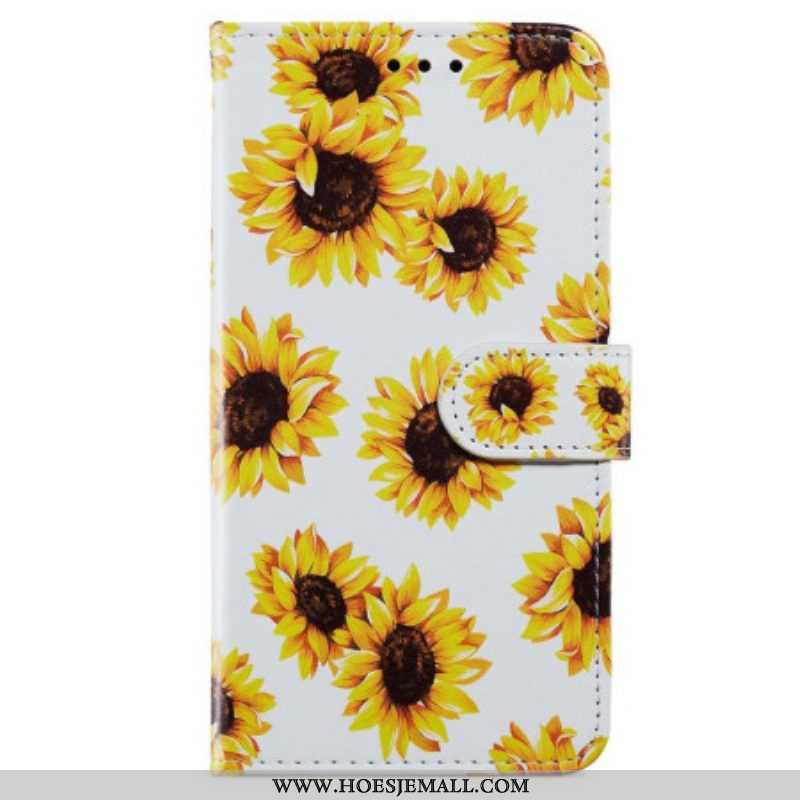 Folio-hoesje voor iPhone 15 Met Ketting Riem Zonnebloemen