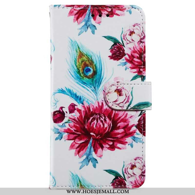 Leren Hoesje voor iPhone 15 Met Ketting Liberty-bloemen Met Riem