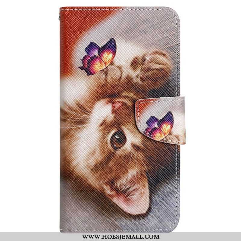 Folio-hoesje voor iPhone 15 Met Ketting Alleen Katten Met Riemen