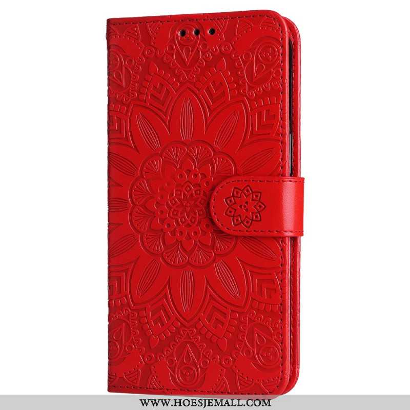 Flip Case Leren Oneplus 12 5g Zonnebloempatroon Met Riempje