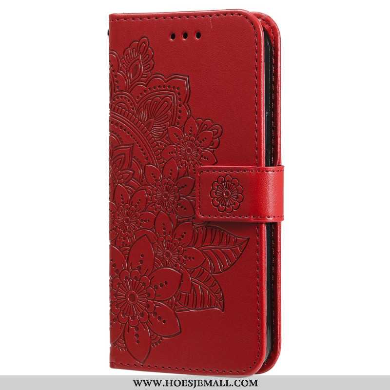 Flip Case Leren Oneplus 12 5g Bandje Met Bloemenmotief