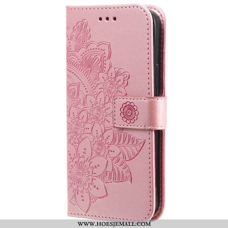 Flip Case Leren Oneplus 12 5g Bandje Met Bloemenmotief