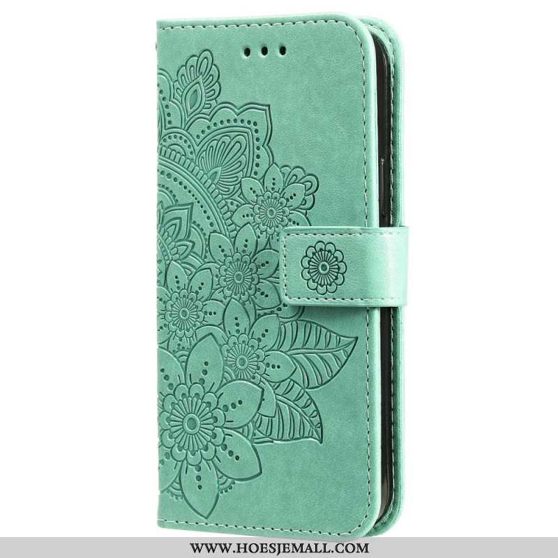 Flip Case Leren Oneplus 12 5g Bandje Met Bloemenmotief