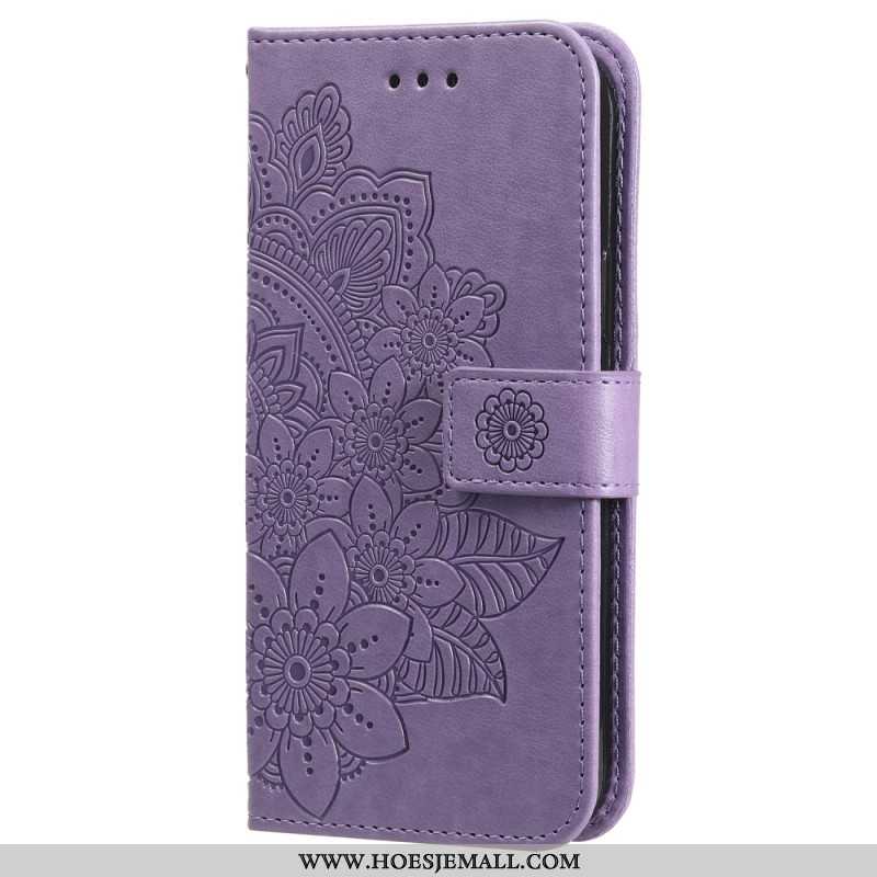 Flip Case Leren Oneplus 12 5g Bandje Met Bloemenmotief