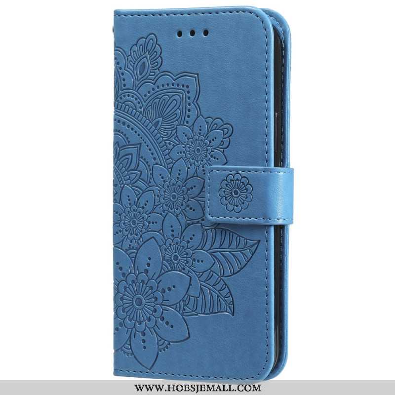 Flip Case Leren Oneplus 12 5g Bandje Met Bloemenmotief