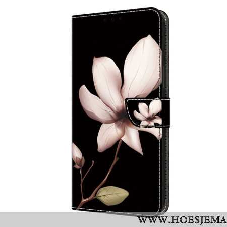 Folio-hoesje Oppo A98 5g Telefoonhoesje Roze Bloem Op Zwarte Achtergrond