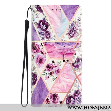 Bescherming Hoesje Oppo A98 5g Paarse Bloemen Met Riempje