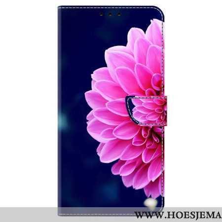 Leren Hoesje Oppo A98 5g Roze Bloemen Op Blauwe Achtergrond