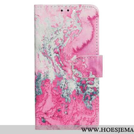 Leren Hoesje Oppo A98 5g Roze En Zilver Marmerpatroon Bescherming Hoesje