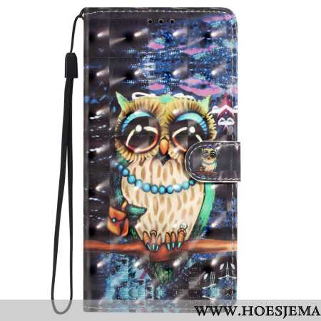 Leren Hoesje Voor Oppo A98 5g 3d Uil Met Riem