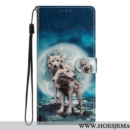 Leren Hoesje Voor Oppo A98 5g Twee Wolven Met Riemen