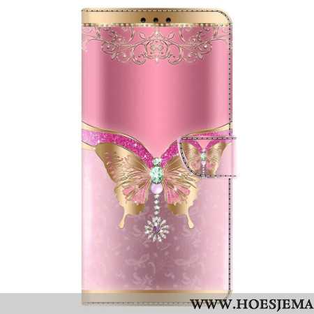 Leren Hoesje Oppo A98 5g Roze En Gouden Vlinder