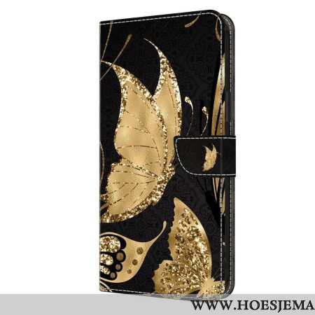 Leren Hoesje Oppo A98 5g Gouden Vlinder Bescherming Hoesje