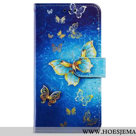 Leren Hoesje Oppo A98 5g Gouden Vlinders Met Riem Bescherming Hoesje