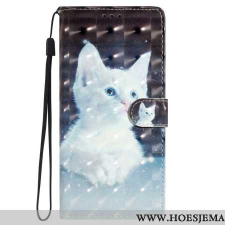 Leren Hoesje Oppo A98 5g 3d Witte Kat Met Riem Bescherming Hoesje