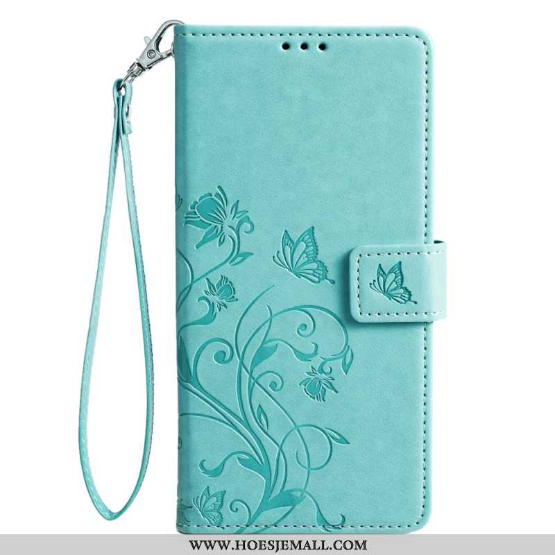 Bescherming Hoesje Oppo Reno 11 5g Vlinders En Bloemen Met Riem