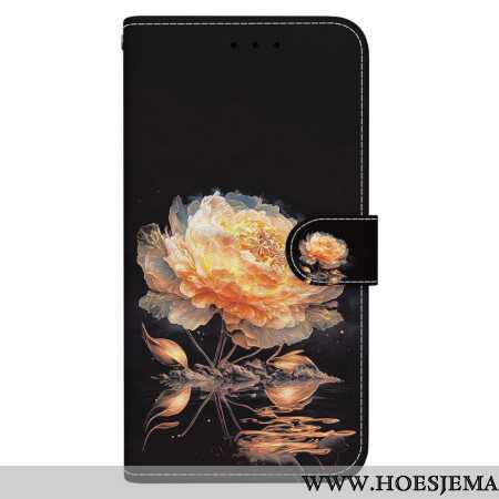 Folio-hoesje Oppo Reno 11 5g Telefoonhoesje Gouden Pioen Met Riem