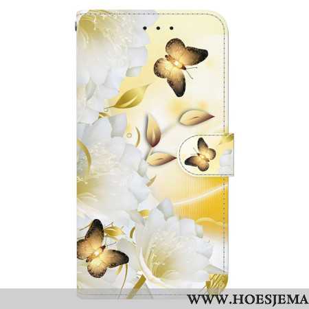 Folio-hoesje Oppo Reno 11 5g Telefoonhoesje Gouden Vlinders En Bloemen Met Riem