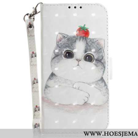 Leren Hoesje Oppo Reno 11f 5g Schattige Kat Met Riem Bescherming Hoesje