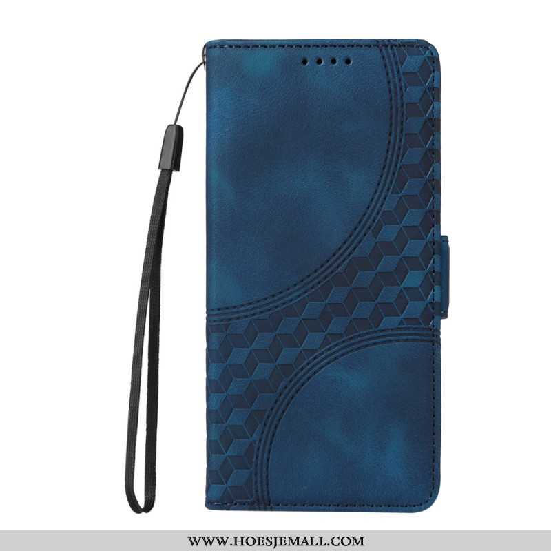 Flip Case Leren Oppo Reno 12f 5g Blokjespatroon Met Bandjes