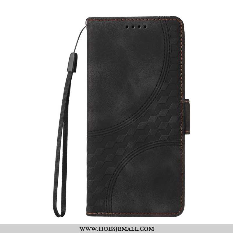 Flip Case Leren Oppo Reno 12f 5g Blokjespatroon Met Bandjes