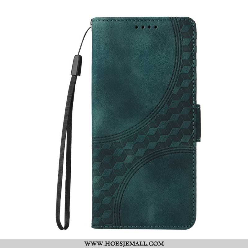 Flip Case Leren Oppo Reno 12f 5g Blokjespatroon Met Bandjes