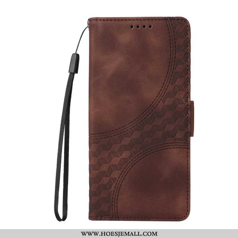 Flip Case Leren Oppo Reno 12f 5g Blokjespatroon Met Bandjes