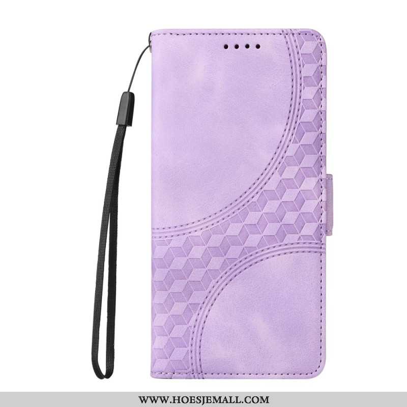 Flip Case Leren Oppo Reno 12f 5g Blokjespatroon Met Bandjes