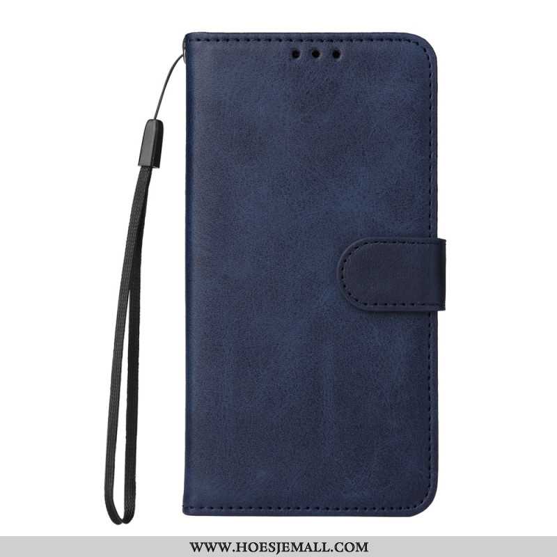 Leren Hoesje Voor Oppo Reno 12f 5g Effen Kunstleer Met Riem