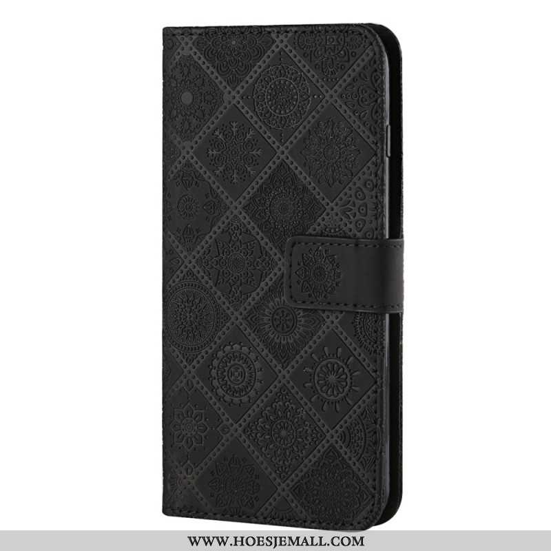 Leren Hoesje Samsung Galaxy A15 5g Patchwork Mandala's Met Riempje Bescherming Hoesje