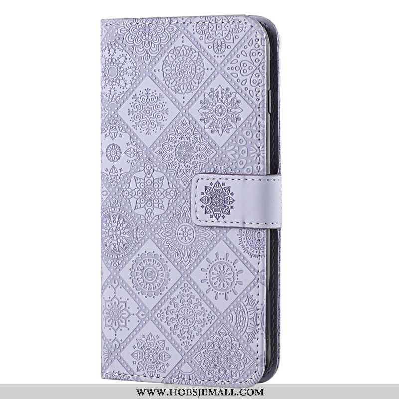 Leren Hoesje Samsung Galaxy A15 5g Patchwork Mandala's Met Riempje Bescherming Hoesje