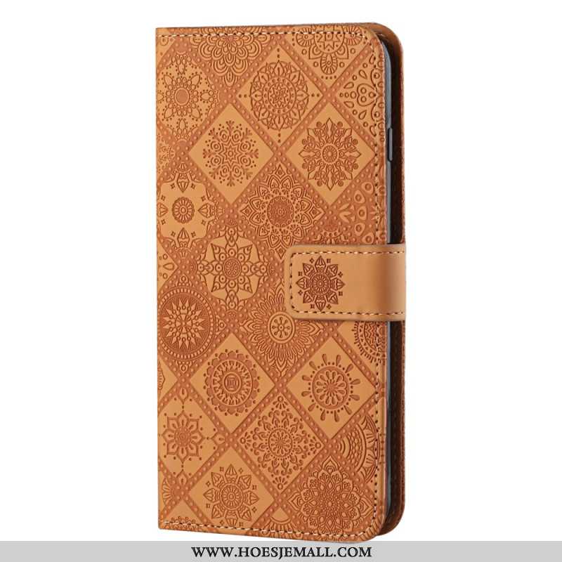 Leren Hoesje Samsung Galaxy A15 5g Patchwork Mandala's Met Riempje Bescherming Hoesje