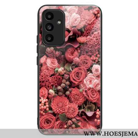 Hoesje Voor Samsung Galaxy A15 5g Rode En Roze Bloemen Van Gehard Glas