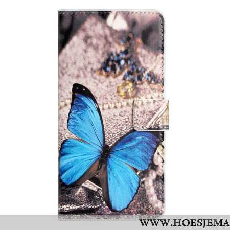 Leren Hoesje Samsung Galaxy A15 5g Blauwe Vlinder Bescherming Hoesje