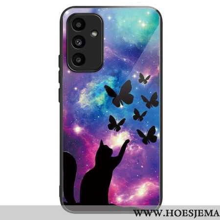 Hoesje Voor Samsung Galaxy A15 5g Kat En Vlinders Van Gehard Glas