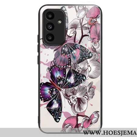 Hoesje Samsung Galaxy A15 5g Paarse Vlinders Van Gehard Glas