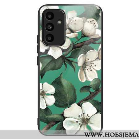 Hoesje Voor Samsung Galaxy A15 5g Gehard Glas Witte Bloemen