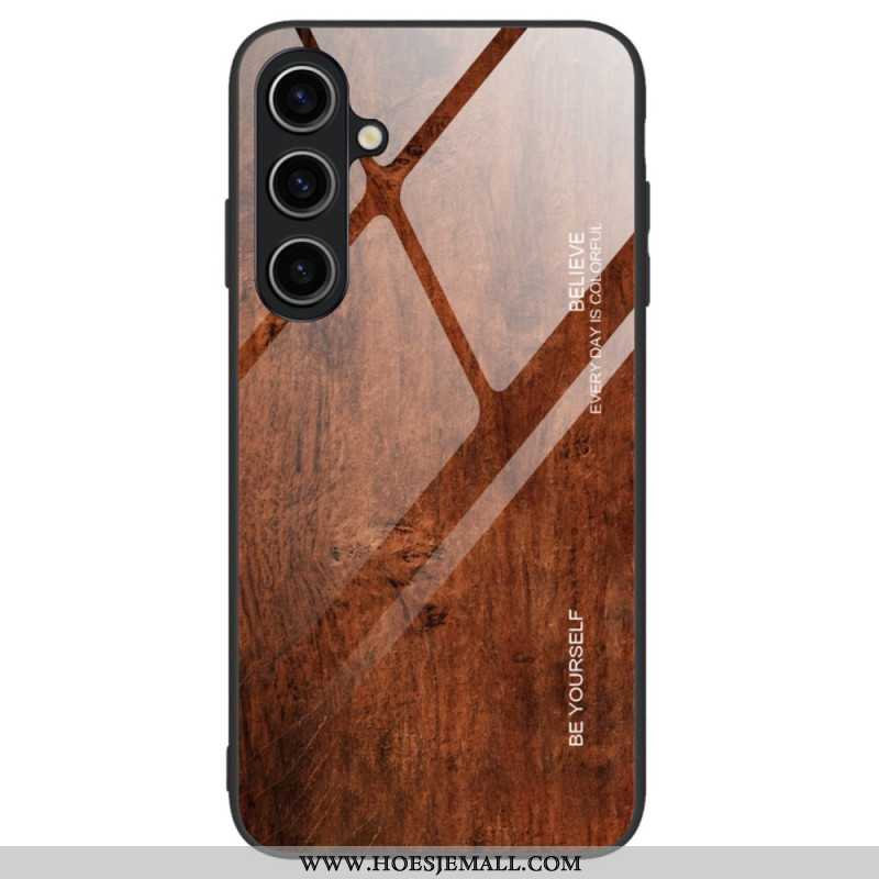 Hoesje Samsung Galaxy A15 5g Houtdesign Van Gehard Glas