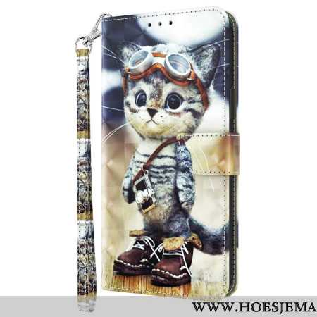 Flip Case Leren Samsung Galaxy A15 Vliegenier Kat Met Riem