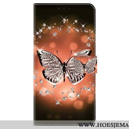 Leren Hoesje Samsung Galaxy A15 Kristallen Vlinder Bescherming Hoesje