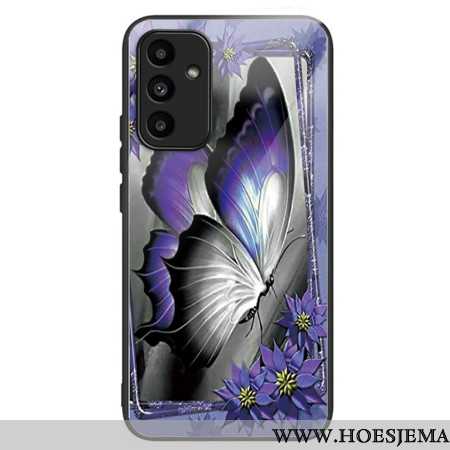 Hoesje Samsung Galaxy A15 Paars Vlindergehard Glas Bescherming Hoesje