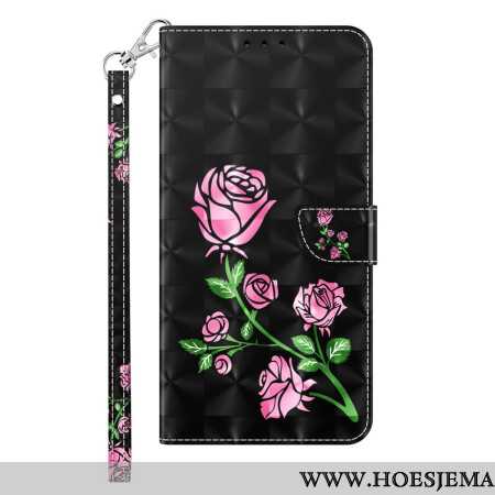 Flip Case Leren Samsung Galaxy A15 Rozenbloemen Met Riempje