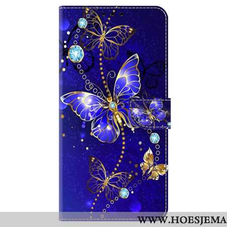 Leren Hoesje Samsung Galaxy A15 Diamanten Vlinder Bescherming Hoesje