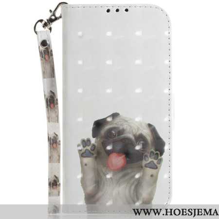 Leren Hoesje Samsung Galaxy A15 Vastgebonden Mopshondpuppy Bescherming Hoesje