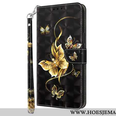 Leren Hoesje Samsung Galaxy A16 5g Gouden Vlinders Met Riem Bescherming Hoesje