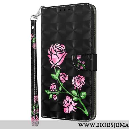 Leren Hoesje Samsung Galaxy A16 5g Roze Bloemen Met Riem Bescherming Hoesje