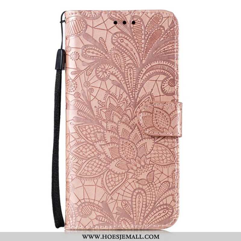 Flip Case Leren Samsung Galaxy A16 5g Bloemmotief En Riem