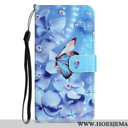 Leren Hoesje Samsung Galaxy A16 5g Blauwe Bloemen En Vlinders