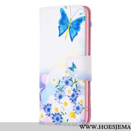 Leren Hoesje Samsung Galaxy A16 5g Vlinder En Bloemen Aquarel Bescherming Hoesje