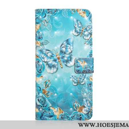 Folio-hoesje Samsung Galaxy A16 5g Telefoonhoesje Blauwe Vlinders En Diamanten